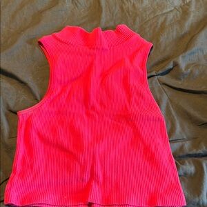 By Together Pink Sleeveless Ribbed Mandarin Collar Tank